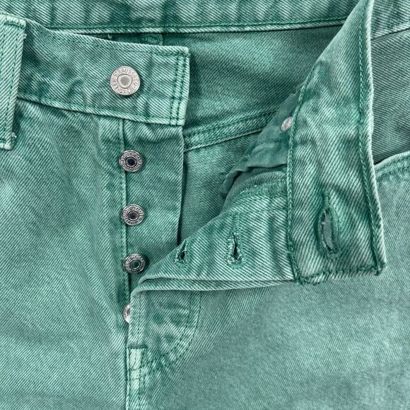 Levis 501 Crop Jeans Womens 28x26 Green Denim Cotton Rare Straight Leg High Rise - Picture 6 of 16